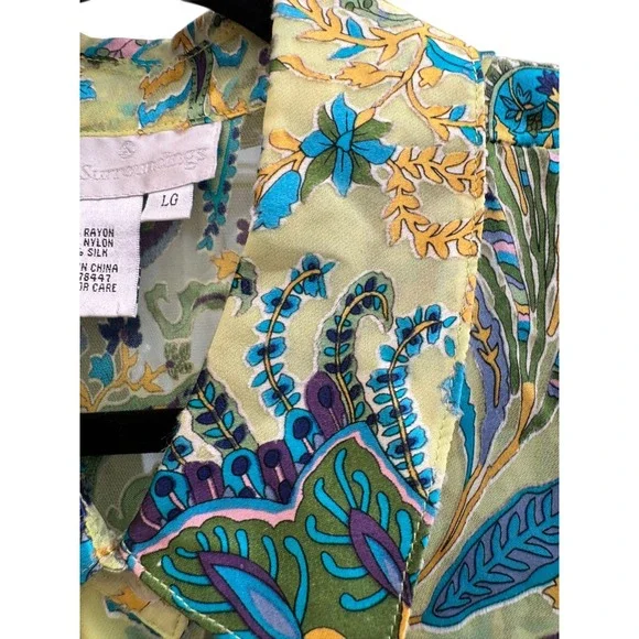 Soft Surroundings Green & Blue Floral Print Long Sleeve Button-Down Shirt Size L - Picture 12 of 16